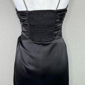 ayf Ruched Bodice Black Satin Sleeveless
